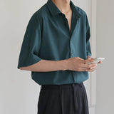 Billlnai Summer Short Sleeve Shirts for Men Thin Luxury Business Casual Loose All-match Dark Green Harajuku Half-sleeved Men Dress Shirt