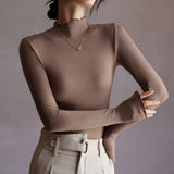 Billlnai Women's T-Shirts Base Modal Half-Turtleneck Top with Ruffled Collar Layering Tops Korea Stylish Elegant Chic Female Blouse C5390