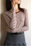 Billlnai Korea Stylish Autumn Women's T-Shirts Striped Color Full Sleeve Thumbholes Elegant Layer Tops Winter Camis Female Blouse C5389