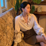 Christmas Gift Billlnai Women Elegant Blouse with Lush Sleeves Floral Top Vintage 2023 Office Ladies Korean Oversize Shirt Luxury Designer Chic