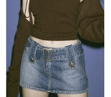 Billlnai Women'S Jeans Skirt Belt Mini Denim Skirt Korean Low Waist Straight Short Skirt Summer Harajuku Sexy Vintage 2023