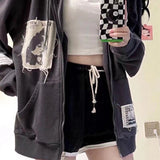 Billlnai Emo Women Alt Punk Hoodie Zip Up Grunge Aesthetic Jacket Vintage  Streetshirt Harajuku Sweatshirts Graffiti Y2K Zipper Clothes