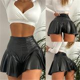 Billlnai Women PU Lether Shorts Skirts High Waist Soild Color Shorts Party Clubwear Summer Fashion A-Line Mini Skirt