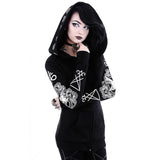 Billlnai Rosetic Gothic Skull Print Black Hoodie Women Hooded Sweatshirt Large Sizes Casual Streetwear Hip Hop Oversized Hoodies 2023