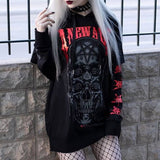Billlnai Rosetic Gothic Skull Print Black Hoodie Women Hooded Sweatshirt Large Sizes Casual Streetwear Hip Hop Oversized Hoodies 2023
