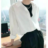 Billlnai 2023 New Autumn White Women's Blouse Oversize Turn-down Collar Casual Loose Female Blouse Tops Workwear Office Shirts