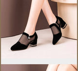 Classic Women Mesh Breathable Pumps High Heel Shoes Zip Pointed Toe Thick Heels Fashion Female Dress Shoes Elegant Footwear
