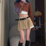 Billlnai  Vintage Mini Cargo Skirt Women Y2k Style Irregular Patchwork High Waist Sexy Pleated Belt Micro Skirt Shorts Streetwear