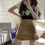 Billlnai   Korean Fashion Pleated Mini Skirt Women Cute Casual Preppy Style High Waist Solid A-line Short Skirt for Girls Summer