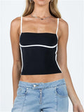 Billlnai Women Sleeveless Spaghetti Strap Camis Crop Tops Square Neck Contrast Color Slim Fit Basic Tank Black Mini Vest 2023