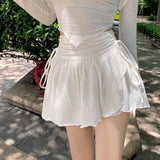 Billlnai  Sexy Cute White Mini Skirt Women Drawstring Folds High Waist Irregular Ruffle Patchwork Fairycore Short Skirts Mori Girl