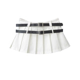 Billlnai  Y2K Mini Skirt Women Korean Fashion Pleated Skirt Summer Casual Vintage Preppy Style Solid Two Belts Short Skirts 2023