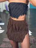 Billlnai Women Ruffles Short Mini Skirts High Waist Solid Slim Fit Bodycon Side Split Skirts for Party Clubwear Female Outfits
