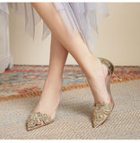 Billlnai Pointed Toe High Heels Female Stiletto Heel 2023 Spring New Transparent Rhinestone Bridesmaid Bride Wedding Shoes Single Shoes