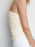 Billlnai 3D Flowers Tank for Women Irregular Neck Off Shoulder Ruched Mini Vest Crop Tops Y2K Summer Camis Streetwear 2023 New