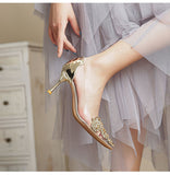 Billlnai Pointed Toe High Heels Female Stiletto Heel 2023 Spring New Transparent Rhinestone Bridesmaid Bride Wedding Shoes Single Shoes