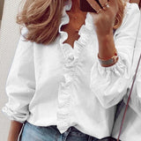 Billlnai Fashion Women Blouse Shirt  Spring Women Clothing Solid Buttons Long Sleeve Shirts Tops Ladies OL Shirt White Office Shirt