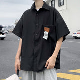 Korean Fashion Men's Shirt Short Sleeve Oversized Cargo Shirts Men Shirts Black Harajuku Men's Tops Streetwear Clothing