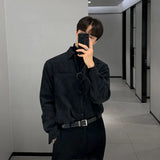 Billlnai 2023 New Long Sleeve Corduroy Shirts for Men Button Pocket Solid Color Retro Autumn Korean Fashion Casual Loose Shirt Jacket