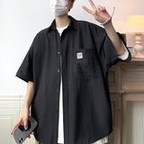 Summer Men's Shirt Half Sleeve Oversized Cargo Shirts Men Korean Style Fashion Black Harajuku Men's Streetwear Clothing