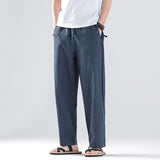 New Linen Large Size Casual Pants Mens Baggy Straight Wide Leg Pants Male Harajuku Vintage Spring Summer Trousers Streetwear 5XL