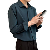 Billlnai Korean Fashion New Drape Shirts for Men Solid Color Long Sleeve Ice Silk Smart Casual Comfortable Button Up Shirt