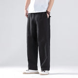 New Linen Large Size Casual Pants Mens Baggy Straight Wide Leg Pants Male Harajuku Vintage Spring Summer Trousers Streetwear 5XL