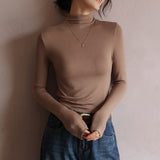Billlnai Korea Stylish Autumn Women's T-Shirt Solid Color Full Sleeve Layering Tops Elegant Modal Layering Top Winter Female Blouse C5388