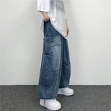 Billlnai Men's Jeans Women Wide Leg Denim Cargo Pants Loose Straight Baggy Large Pocket Trousers Hip Hop Streetwear Male Clothing