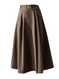 Billnai High Waist Big Swing Long Skirt Female 2023 Winter England Style Fashion All matched Mid Length Slim Women Skirts W1234