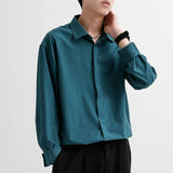 Billlnai Korean Fashion New Drape Shirts for Men Solid Color Long Sleeve Ice Silk Smart Casual Comfortable Button Up Shirt