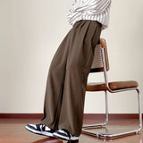 Billlnai Japanese Vintage Drape Pants Men Spring Summer Korean Coffee Color Suit Pants Loose Straight Casual Pants Button Trousers S-3XL