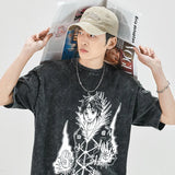 Billlnai Vintage y2k Washed Hunter X Hunter T-shirt for Men Short Sleeve Anime Manga Chrollo Phantom Troupe Harajuku Tee Tops Gift Idea