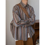Billlnai Autumn Cityboy Loose Japanese Retro Vertical Striped Shirt for Men and Women Long Sleeve Lapel Fashion Designer Shirt Jacket