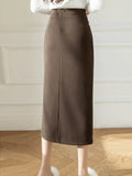 Billnai High Waist Split Pencil Long Skirt Female 2022 Winter Elegant Women Slim Solid Color All-matched One Step Hips Skirts W1252
