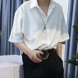 Billlnai Casual White Shirt for Men Solid Color Ice Silk Long Sleeve Shirt Harajuku Loose Top Quality Drape White Japanese Streetwear