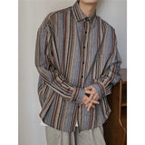 Billlnai Autumn Cityboy Loose Japanese Retro Vertical Striped Shirt for Men and Women Long Sleeve Lapel Fashion Designer Shirt Jacket