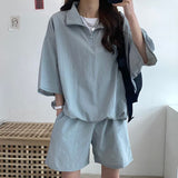 Billlnai Korea Stylish Summer Women's Matching Sets Solid Color Tops + Short Sets Loose Casual Youth Clothing C5214