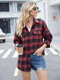 Billlnai Autumn Casual Shirts for Women Striped Color Patchwork with Pockets Flannel Material Winter Female Blouse Tops Outfits C5238