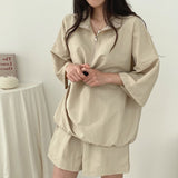 Billlnai Korea Stylish Summer Women's Matching Sets Solid Color Tops + Short Sets Loose Casual Youth Clothing C5214