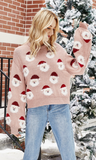 Pink loose Christmas sweater 2023 new Autumn winter Christmas ladies sweater Knitted warm long sleeves O-neck sweater