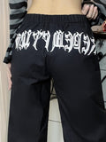 Halloween Big Sale Billlnai Gothic Clothes Black Pants Woman Streetwear Print Loose Casual Cargo Pants Punk Grunge Fashion Lace Up Hip Hop Trousers