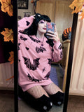 Helloween Big Sale Billlnai Y2K Gothic Bat Print Black Sweater Women Streetwear Long Sleeve O-Neck Autumn Sweater Harajuku Fashion Casual Loose Top