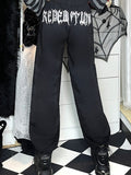 Halloween Big Sale Billlnai Gothic Clothes Black Pants Woman Streetwear Print Loose Casual Cargo Pants Punk Grunge Fashion Lace Up Hip Hop Trousers