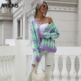 Aproms Vintage Green Purple Plaid Knitted Cardigan Women Winter Oversized Soft Sweater Female High Fashion Outerwear 2023