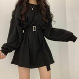Christmas Gift Casual Gray Streetwear Sweatshirt Women Spring Autumn 2023 Korean Fashion Long Sleeve Loose Slim Gothic Goth Top Belt 1202