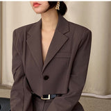 Billlnai  Graduation Party Office Lady Blazer Suits Vintage 2 Piece Sets Women Long Sleeve Short Blazer + High Waist Wide Leg Long Pants Outfits