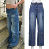 Billlnai  Khaki Solid Baggy Cargo Pants Women Low Waist Mom Jeans Vintage 90S Grunge Streetwear Casual Hippie Denim Trousers