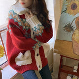 Thickened New Lamb Knitted Coat Red Christmas Sweater Women's Autumn Winter Vintage Coat Lapel Furry Jacket Sweet Girl Festival