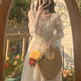 French Vintage Midi Dress Women Lace Elegant Princess Party Fairy Dress Female 2023 Autumn Casual Korean Wedding Victorian Dress